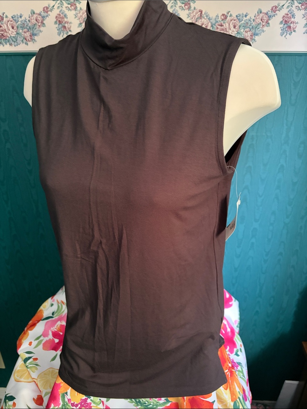 Cleo Sleeveless Mock Neck Tank Top - Brown